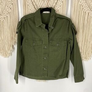 Mango Casual Cotton Button Front Utility Jacket Army Green Coat